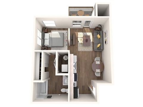 Floor plan for 1 bed, 1 bath, 510 sqft